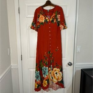 chinese dress ladies Farm Rio Black Rococo Flowers Ruffled Maxi Dress, Rococo Flowers Black / XXS